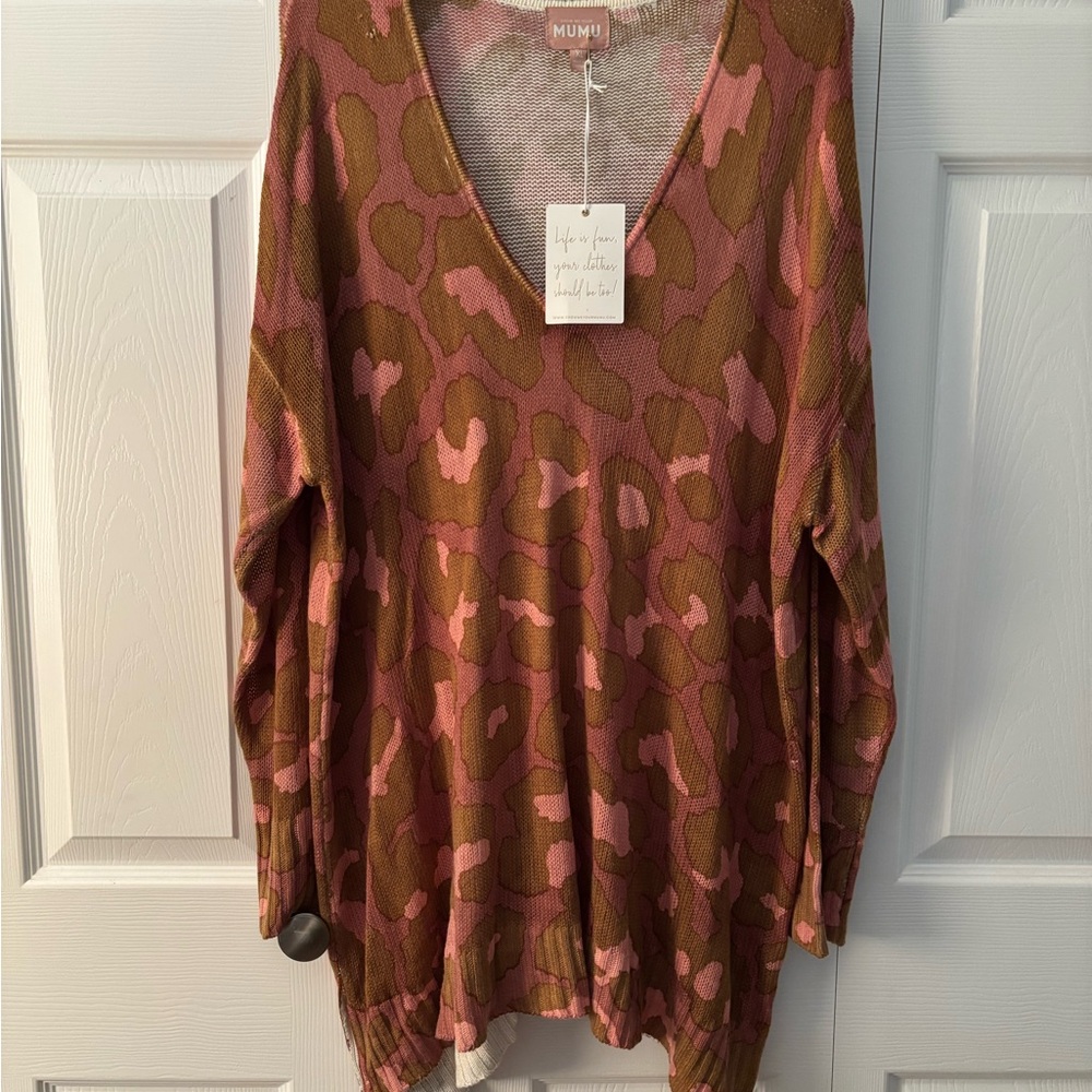 Show Me Your MuMu Pink and Brown Knit Sweater